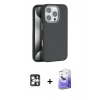 MARSİLYAN™- iPhone 16 Pro Max Kılıf Zirve Modern Prime - Siyah Bilvis 5in1 5D Magic Hayalet Cam Ekran Koruyucu + PVD Metal Kamera Lens - GS