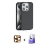 MARSİLYAN™- iPhone 16 Pro Max Kılıf Zirve Modern Prime - Siyah Bilvis 5in1 5D Magic Hayalet Cam Ekran Koruyucu + Pers Alüminyum Kamera Lens - CLTM