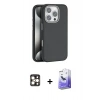 MARSİLYAN™- iPhone 16 Pro Max Kılıf Zirve Modern Prime - Siyah Bilvis 5in1 5D Magic Hayalet Cam Ekran Koruyucu + PVD Metal Kamera Lens - GD