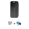 MARSİLYAN™- iPhone 16 Pro Max Kılıf Zirve Yansıma Serisi - Siyah 3D Antistatik Cam Ekran Koruyucu + Pers Alüminyum Kamera Lens - GS