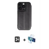 MARSİLYAN™- iPhone 16 Pro Max Kılıf Zirve Yansıma Serisi - Siyah 3D Antistatik Cam Ekran Koruyucu + PVD Metal Kamera Lens - SH