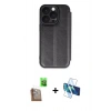 MARSİLYAN™- iPhone 16 Pro Max Kılıf Zirve Yansıma Serisi - Siyah 3D Antistatik Cam Ekran Koruyucu + Raze Metal Kamera Lens - CLTM