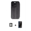MARSİLYAN™- iPhone 16 Pro Max Kılıf Zirve Yansıma Serisi - Siyah 3D Antistatik Hayalet Cam Ekran Koruyucu + PVD Metal Kamera Lens - GS