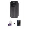 MARSİLYAN™- iPhone 16 Pro Max Kılıf Zirve Yansıma Serisi - Siyah 3D Antistatik Hayalet Cam Ekran Koruyucu + Bilvis Titan Kamera Lens - SH