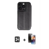 MARSİLYAN™- iPhone 16 Pro Max Kılıf Zirve Yansıma Serisi - Siyah 3D Antistatik Mat Seramik Nano Ekran Koruyucu + Siyah PVD Metal Kamera Lens
