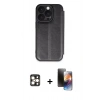 MARSİLYAN™- iPhone 16 Pro Max Kılıf Zirve Yansıma Serisi - Siyah 3D Antistatik Mat Seramik Nano Ekran Koruyucu + PVD Metal Kamera Lens - GD