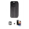 MARSİLYAN™- iPhone 16 Pro Max Kılıf Zirve Yansıma Serisi - Siyah 3D Antistatik Mat Seramik Nano Ekran Koruyucu + PVD Metal Kamera Lens - GS