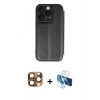 MARSİLYAN™- iPhone 16 Pro Max Kılıf Zirve Yansıma Serisi - Siyah 3D Antistatik Seramik Nano Ekran Koruyucu + Pers Alüminyum Kamera Lens - CLTM
