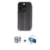 MARSİLYAN™- iPhone 16 Pro Max Kılıf Zirve Yansıma Serisi - Siyah 3D Antistatik Seramik Nano Ekran Koruyucu + Pers Alüminyum Kamera Lens - GI