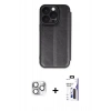 MARSİLYAN™- iPhone 16 Pro Max Kılıf Zirve Yansıma Serisi - Siyah Bilvis 3X AR Hayalet Cam Ekran Koruyucu + Pers Alüminyum Kamera Lens - GS