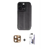 MARSİLYAN™- iPhone 16 Pro Max Kılıf Zirve Yansıma Serisi - Siyah Bilvis 3X AR Hayalet Cam Ekran Koruyucu + Pers Alüminyum Kamera Lens - CLTM