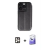 MARSİLYAN™- iPhone 16 Pro Max Kılıf Zirve Yansıma Serisi - Siyah Bilvis 5in1 5D Magic Hayalet Cam Ekran Koruyucu + PVD Metal Kamera Lens - GD