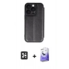 MARSİLYAN™- iPhone 16 Pro Max Kılıf Zirve Yansıma Serisi - Siyah Bilvis 5in1 5D Magic Hayalet Cam Ekran Koruyucu + PVD Metal Kamera Lens - SH