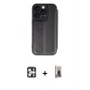 MARSİLYAN™- iPhone 16 Pro Max Kılıf Zirve Yansıma Serisi - Siyah Bilvis Hayalet Cam Ekran Koruyucu + PVD Metal Kamera Lens - GS