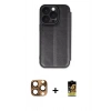 MARSİLYAN™- iPhone 16 Pro Max Kılıf Zirve Yansıma Serisi - Siyah Buffer Cam Ekran Koruyucu + Çöl Titanyum Pers Alüminyum Kamera Lens