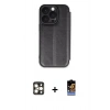 MARSİLYAN™- iPhone 16 Pro Max Kılıf Zirve Yansıma Serisi - Siyah Buffer Hayalet Cam Ekran Koruyucu + Gold PVD Metal Kamera Lens