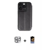 MARSİLYAN™- iPhone 16 Pro Max Kılıf Zirve Yansıma Serisi - Siyah Buffer Hayalet Cam Ekran Koruyucu + Pers Alüminyum Kamera Lens - GI