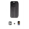 MARSİLYAN™- iPhone 16 Pro Max Kılıf Zirve Yansıma Serisi - Siyah Buffer Hayalet Cam Ekran Koruyucu + PVD Metal Kamera Lens - GS