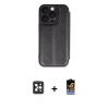 MARSİLYAN™- iPhone 16 Pro Max Kılıf Zirve Yansıma Serisi - Siyah Buffer Hayalet Cam Ekran Koruyucu + Siyah PVD Metal Kamera Lens