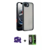 MARSİLYAN™- iPhone 16E Kılıf Ahenk Çizgi Serisi - Şeffaf 360 Full Body Arka Koruyucu + Bilvis Titan Kamera Lens - SH