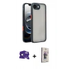 MARSİLYAN™- iPhone 16E Kılıf Ahenk Çizgi Serisi - Siyah Bilvis 3D Cam Ekran Koruyucu + Bilvis Titan Kamera Lens - SH