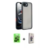 MARSİLYAN™- iPhone 16E Kılıf Ahenk Çizgi Serisi - Siyah Bilvis 3D Cam Ekran Koruyucu + Raze Metal Kamera Lens - SH
