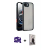 MARSİLYAN™- iPhone 16E Kılıf Ahenk Çizgi Serisi - Siyah Bilvis Hayalet Cam Ekran Koruyucu + Bilvis Titan Kamera Lens - BZ
