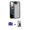 MARSİLYAN™- iPhone 16E Kılıf Ahenk Çizgi Serisi - Siyah Bilvis Hayalet Cam Ekran Koruyucu + Bilvis Titan Kamera Lens - SH