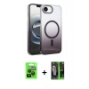 MARSİLYAN™- iPhone 16E Kılıf Ahenk Doku Özel Seri - Şeffaf 360 Full Body Arka Koruyucu + Siyah Raze Metal Kamera Lens