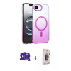 MARSİLYAN™- iPhone 16E Kılıf Ahenk Doku Özel Seri - Siyah Bilvis 3D Cam Ekran Koruyucu + Bilvis Titan Kamera Lens - SH