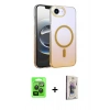 MARSİLYAN™- iPhone 16E Kılıf Ahenk Doku Özel Seri - Siyah Bilvis 3D Cam Ekran Koruyucu + Raze Metal Kamera Lens - SH