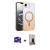 MARSİLYAN™- iPhone 16E Kılıf Ahenk Doku Özel Seri - Siyah Bilvis Hayalet Cam Ekran Koruyucu + Bilvis Titan Kamera Lens - SH