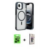 MARSİLYAN™- iPhone 16E Kılıf Akış Form - Siyah Bilvis 3D Cam Ekran Koruyucu + Raze Metal Kamera Lens - SH