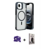 MARSİLYAN™- iPhone 16E Kılıf Akış Form - Siyah Bilvis Hayalet Cam Ekran Koruyucu + Bilvis Titan Kamera Lens - SH