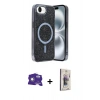 MARSİLYAN™- iPhone 16E Kılıf Eksen Çizgi - Siyah Bilvis 3D Cam Ekran Koruyucu + Bilvis Titan Kamera Lens - BZ