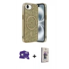 MARSİLYAN™- iPhone 16E Kılıf Eksen Çizgi - Siyah Bilvis 3D Cam Ekran Koruyucu + Bilvis Titan Kamera Lens - BZ