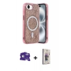 MARSİLYAN™- iPhone 16E Kılıf Eksen Çizgi - Siyah Bilvis 3D Cam Ekran Koruyucu + Bilvis Titan Kamera Lens - BZ