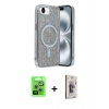 MARSİLYAN™- iPhone 16E Kılıf Eksen Çizgi - Siyah Bilvis 3D Cam Ekran Koruyucu + Raze Metal Kamera Lens - GS