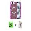 MARSİLYAN™- iPhone 16E Kılıf Eksen Çizgi - Siyah Bilvis 3D Cam Ekran Koruyucu + Raze Metal Kamera Lens - GS