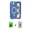 MARSİLYAN™- iPhone 16E Kılıf Eksen Çizgi - Siyah Bilvis 3D Cam Ekran Koruyucu + Raze Metal Kamera Lens - SH