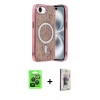 MARSİLYAN™- iPhone 16E Kılıf Eksen Çizgi - Siyah Bilvis 3D Cam Ekran Koruyucu + Raze Metal Kamera Lens - SH