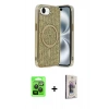 MARSİLYAN™- iPhone 16E Kılıf Eksen Çizgi - Siyah Bilvis 3D Cam Ekran Koruyucu + Raze Metal Kamera Lens - SH