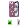 MARSİLYAN™- iPhone 16E Kılıf Eksen Çizgi - Siyah Bilvis 3D Cam Ekran Koruyucu + Raze Metal Kamera Lens - SH