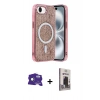 MARSİLYAN™- iPhone 16E Kılıf Eksen Çizgi - Siyah Bilvis Hayalet Cam Ekran Koruyucu + Bilvis Titan Kamera Lens - RW