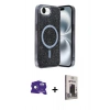 MARSİLYAN™- iPhone 16E Kılıf Eksen Çizgi - Siyah Bilvis Hayalet Cam Ekran Koruyucu + Bilvis Titan Kamera Lens - RW