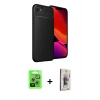 MARSİLYAN™- iPhone 16E Kılıf Eksen Form Prime - Siyah Bilvis 3D Cam Ekran Koruyucu + Raze Metal Kamera Lens - GS