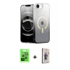MARSİLYAN™- iPhone 16E Kılıf Eksen Minimal Özel Seri - Siyah Bilvis 3D Cam Ekran Koruyucu + Gümüş Raze Metal Kamera Lens