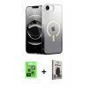 MARSİLYAN™- iPhone 16E Kılıf Eksen Minimal Özel Seri - Siyah Bilvis Hayalet Cam Ekran Koruyucu + Raze Metal Kamera Lens - GS