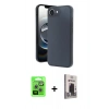 MARSİLYAN™- iPhone 16E Kılıf Kıvılcım Işık Serisi - Siyah Bilvis Hayalet Cam Ekran Koruyucu + Gümüş Raze Metal Kamera Lens