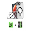MARSİLYAN™- iPhone 16E Kılıf Kozmos Doku Koleksiyonu - Şeffaf 360 Full Body Arka Koruyucu + Raze Metal Kamera Lens - GS